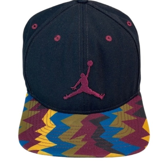 Jordan Nike Jumpman Bordeaux Print Bill Snap Back Hat Black Multicolor Brim O/S - Picture 1 of 10
